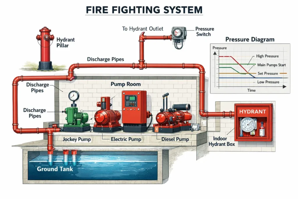 fungsi pompa hydrant pada fire fighting system