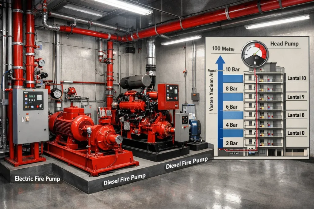 pompa hydrant untuk gedung 10 lantai kapasitas berapa