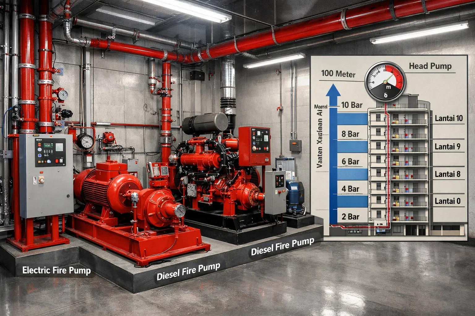 pompa hydrant untuk gedung 10 lantai kapasitas berapa