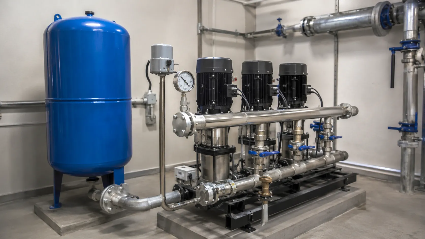 Booster pump and pressure tank untuk sistem tekanan air otomatis