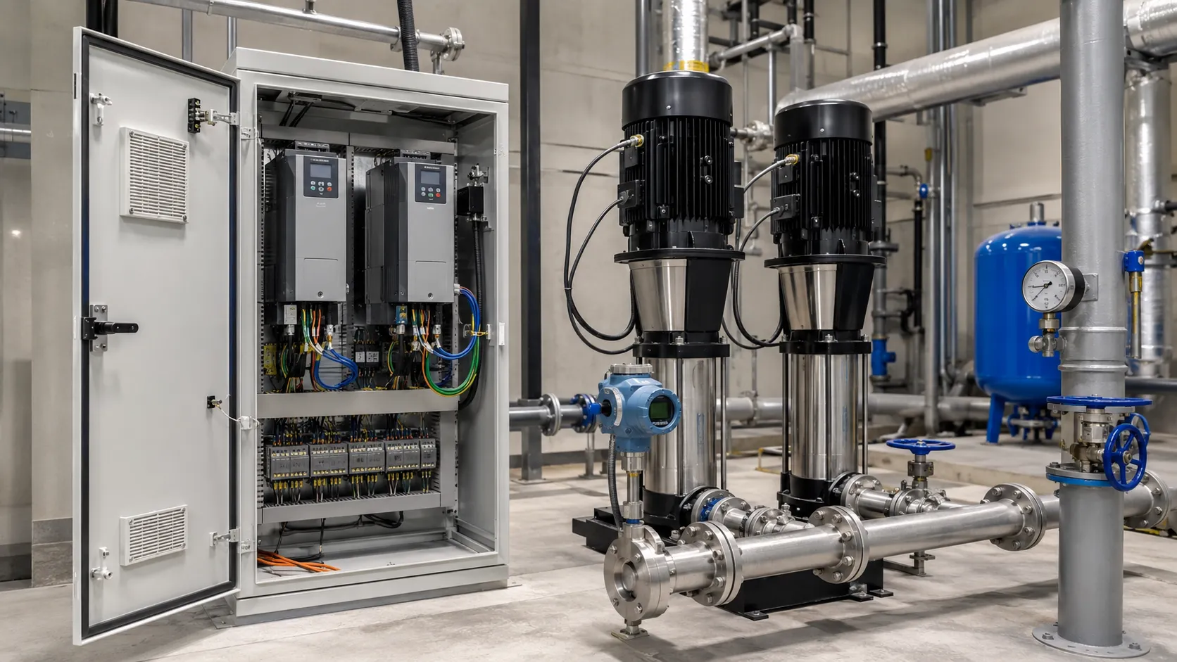 Booster pump VFD dengan inverter untuk menjaga tekanan air gedung tetap stabil