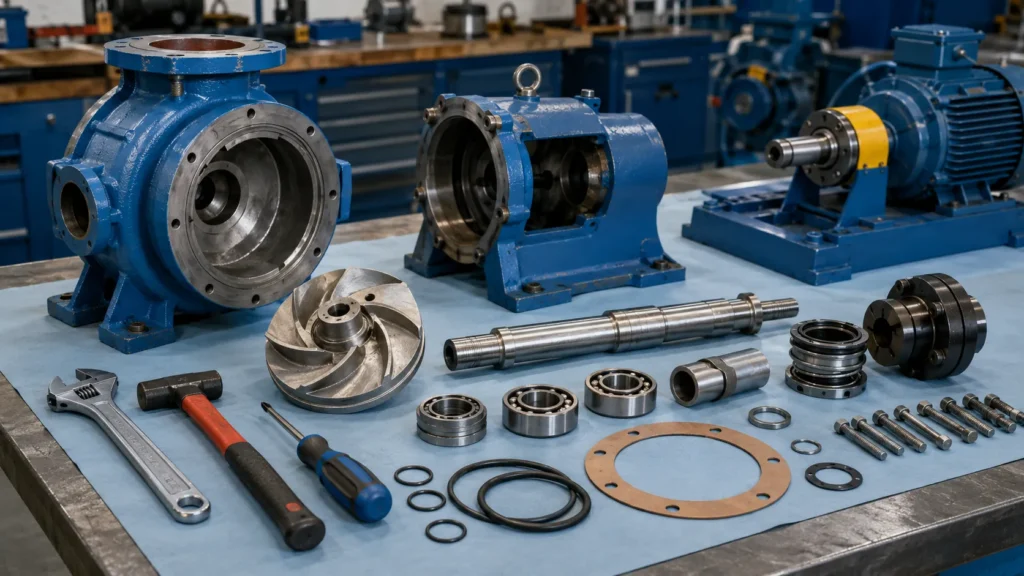Centrifugal pump components seperti impeller casing shaft bearing dan mechanical seal