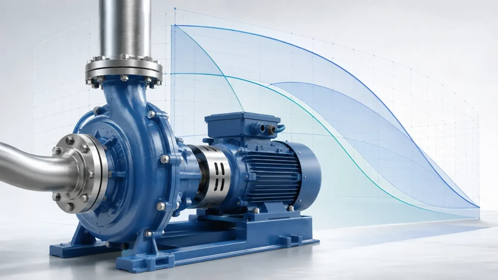 Centrifugal pump graph untuk membaca kurva performa debit head dan efisiensi pompa