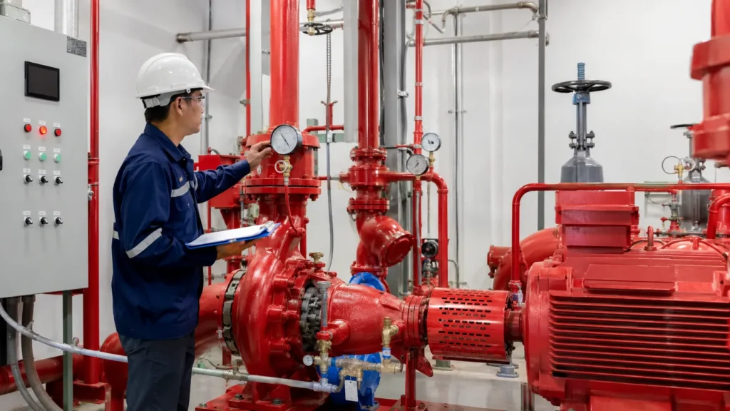 Kapasitas pompa pemadam kebakaran untuk kebutuhan debit dan tekanan sistem hydrant gedung