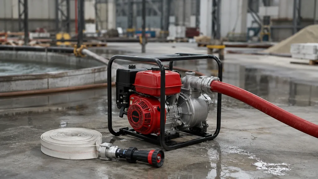 Pompa pemadam kebakaran portable untuk suplai air pemadaman di area proyek dan fasilitas industri