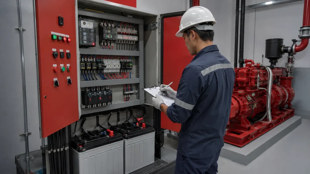 Diesel fire pump controller dengan baterai dan sistem starting