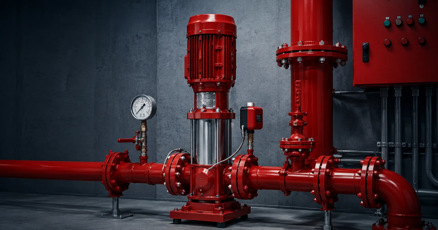 Jockey pump hydrant dengan pressure gauge dan panel kontrol