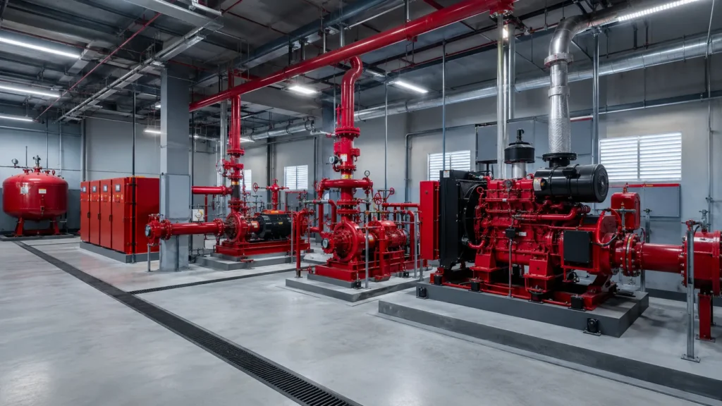 Tata letak ruang pompa hydrant yang rapi dan mudah dirawat