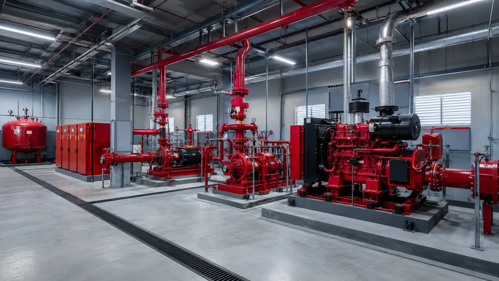 Tata letak ruang pompa hydrant yang rapi dan mudah dirawat