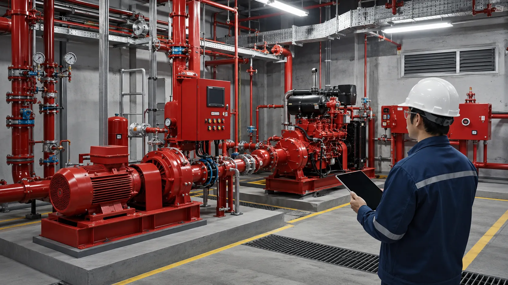 Pemeriksaan instalasi pompa hydrant sesuai standar teknis