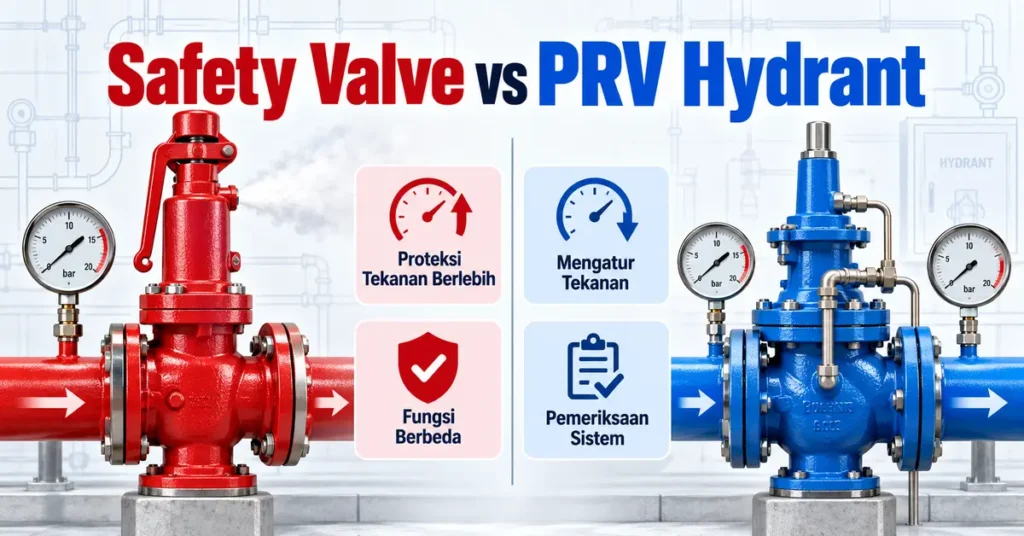 Infografis perbedaan safety valve hydrant dan PRV pada sistem hydrant