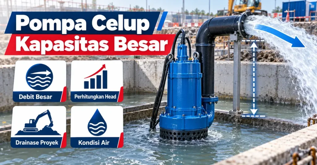 Infografis pompa celup kapasitas besar untuk drainase proyek
