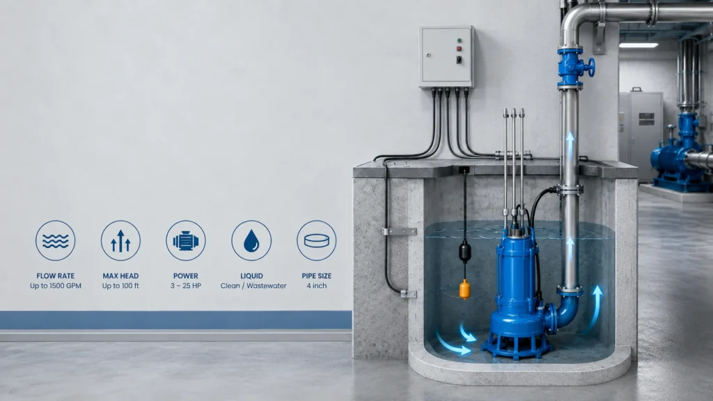 Pompa submersible 4 inch untuk gedung dan industri