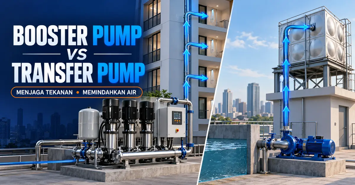 Perbedaan fungsi booster pump dan transfer pump pada sistem air gedung